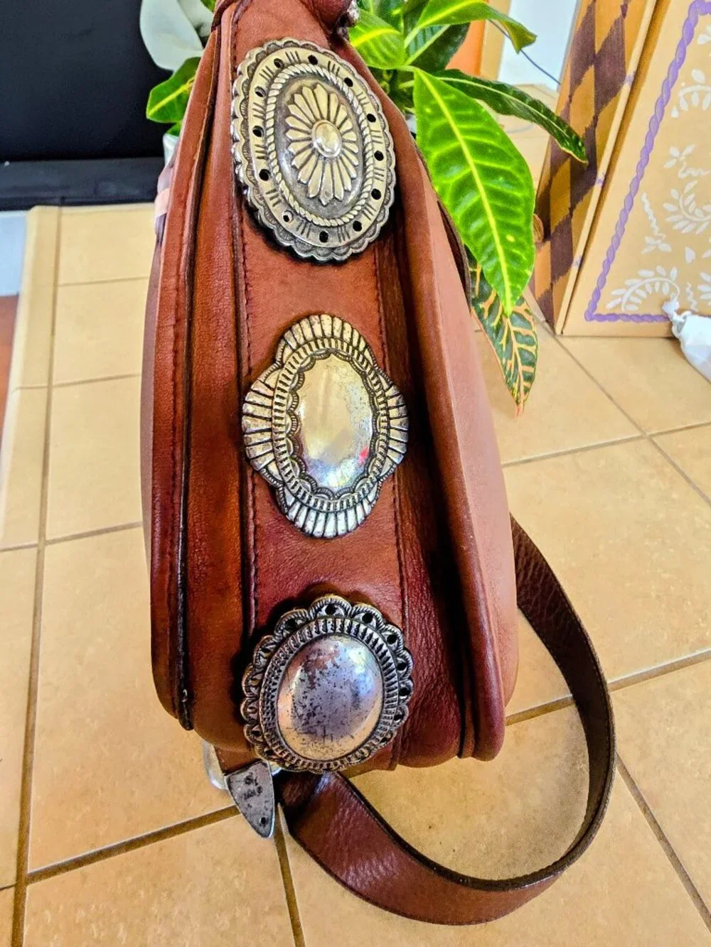 Brighton vintage leather purse with spectacular silver conchos